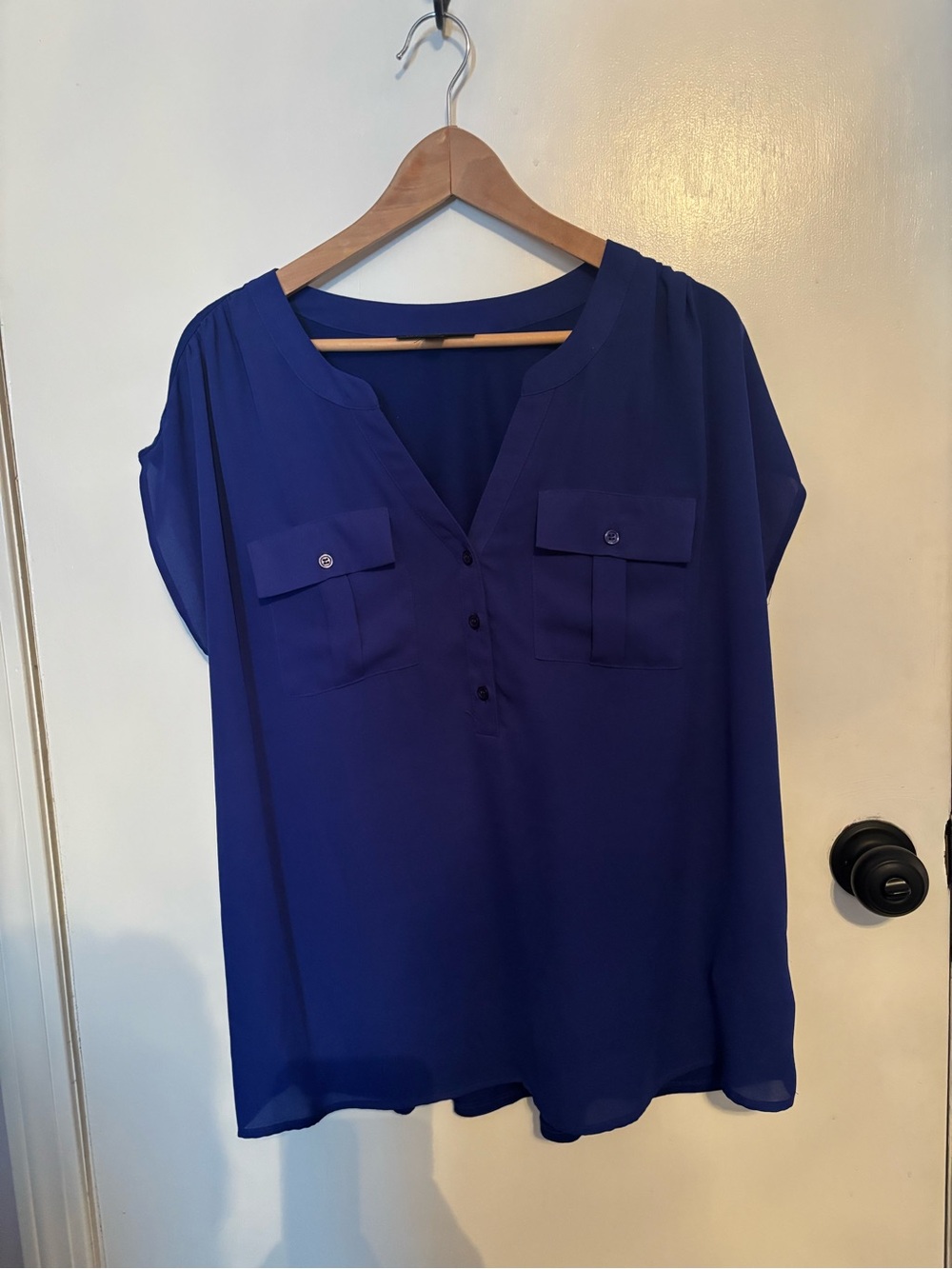 INC International Concepts Cobalt Blue V-Neck Button Blouse